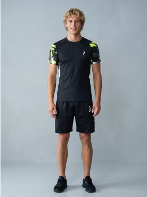 Tricou de compresie funcțional premium cu mâneci scurte pentru bărbați ALTISPORT VOJ/ALM039TR04 NEGRU ȘI GALBEN