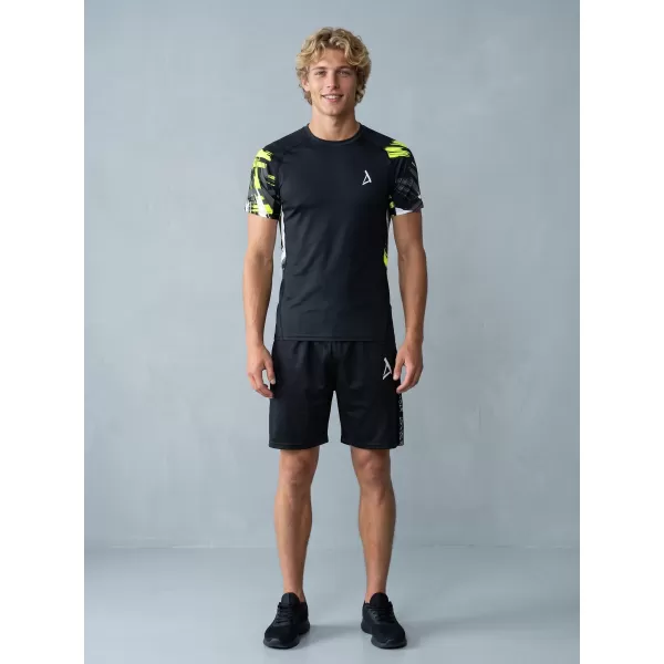  Tricou de compresie funcțional premium cu mâneci scurte pentru bărbați ALTISPORT VOJ/ALM039TR04 NEGRU ȘI GALBEN 