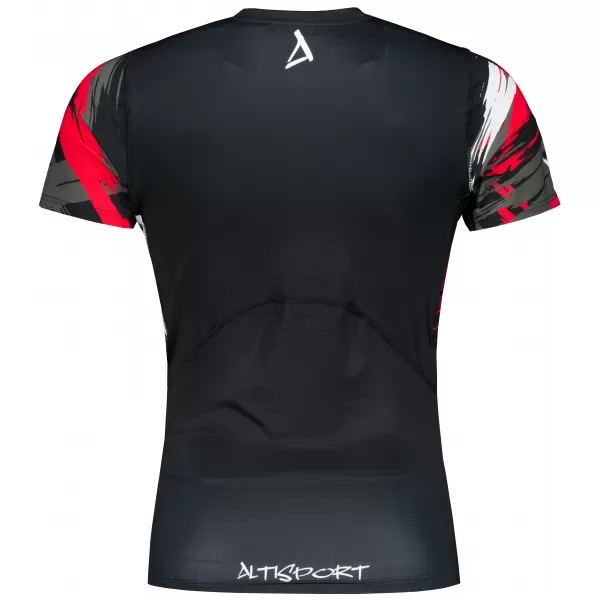  Tricou de compresie funcțional premium cu mâneci scurte pentru bărbați ALTISPORT VOJ/ALM039TR04 NEGRU ȘI ROȘU 