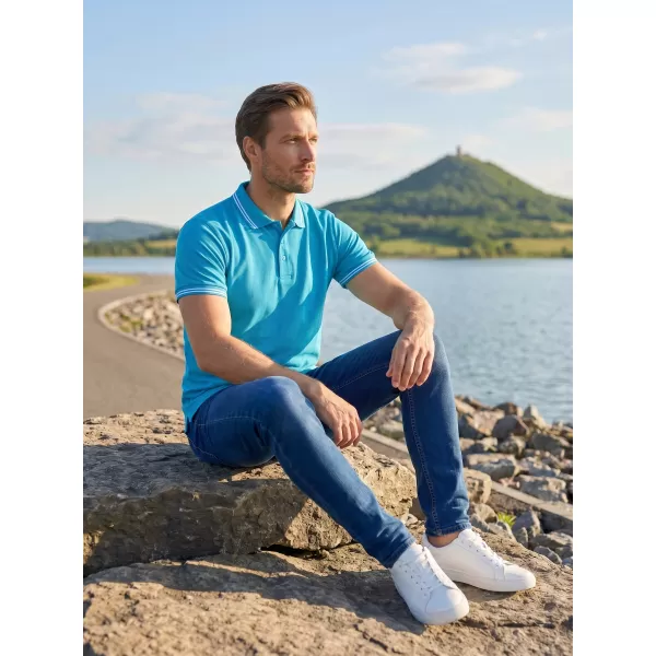  Tricou pentru bărbați cu guler ALTISPORT NoPrint NP/ALM912 TURCOAZ 