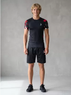 Tricou de compresie funcțional premium cu mâneci scurte pentru bărbați ALTISPORT VOJ/ALM039TR04 NEGRU ȘI ROȘU