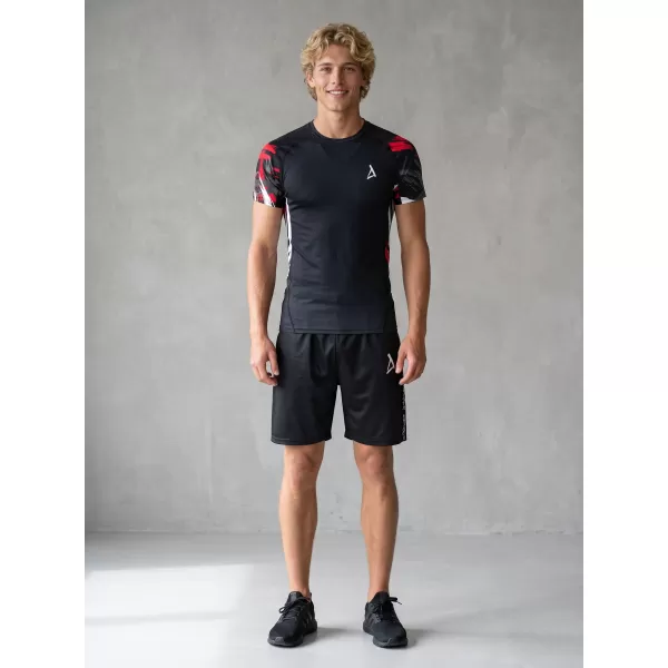  Tricou de compresie funcțional premium cu mâneci scurte pentru bărbați ALTISPORT VOJ/ALM039TR04 NEGRU ȘI ROȘU 
