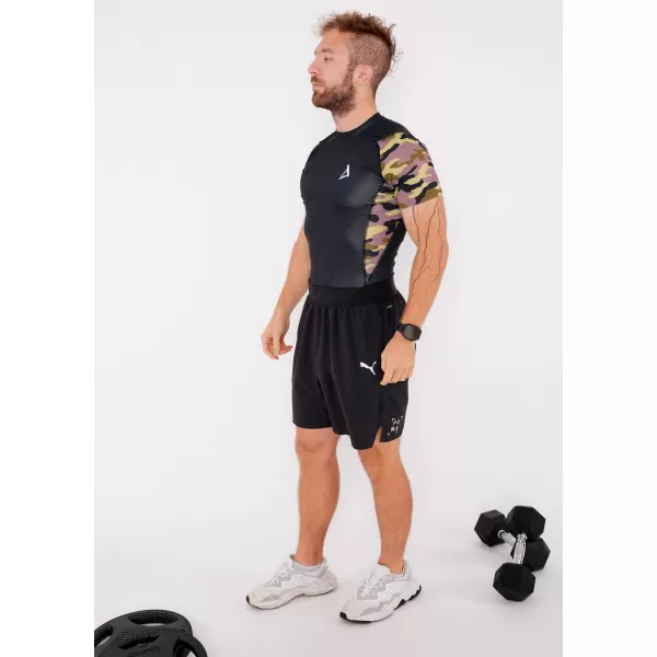  Tricou de compresie funcțional premium cu mâneci scurte pentru bărbați ALTISPORT VOJ/ALM038TR04 NEGRU ȘI VERDE 