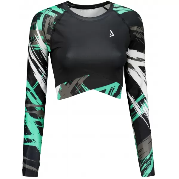  Crop top funcțional premium pentru femei, cu mâneci lungi ALTISPORT VOJ/ALW039TR04 NEGRU/TURCOAZ 