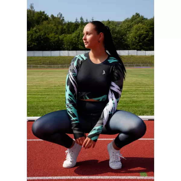  Crop top funcțional premium pentru femei, cu mâneci lungi ALTISPORT VOJ/ALW039TR04 NEGRU/TURCOAZ 