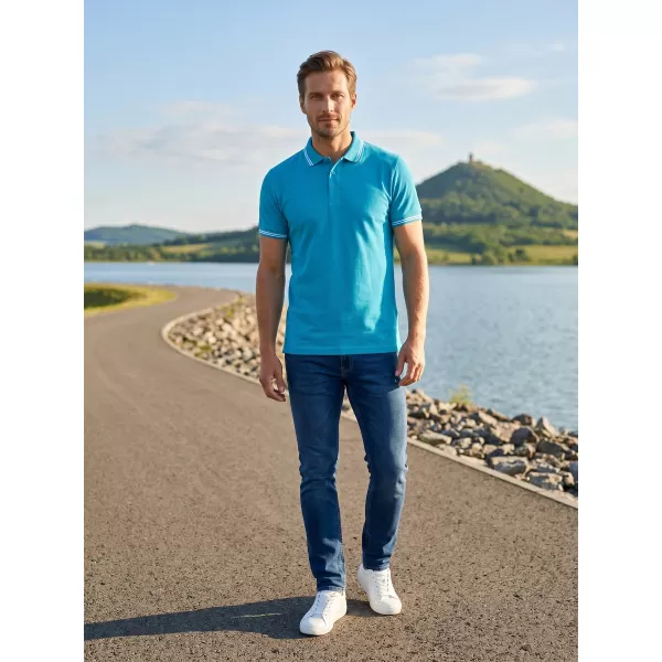  Tricou pentru bărbați cu guler ALTISPORT NoPrint NP/ALM912 TURCOAZ 