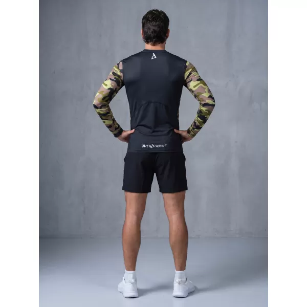  Compresia funcțională a bărbaților T -thirt premium ALTISPORT VOJ/ALM038TR03 NEGRU -GREEN 