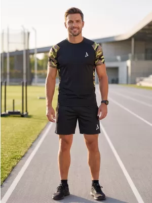 Tricou de compresie funcțional premium cu mâneci scurte pentru bărbați ALTISPORT VOJ/ALM038TR04 NEGRU ȘI VERDE