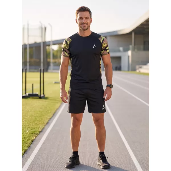  Tricou de compresie funcțional premium cu mâneci scurte pentru bărbați ALTISPORT VOJ/ALM038TR04 NEGRU ȘI VERDE 