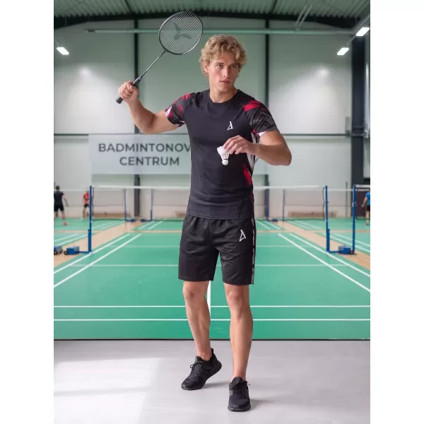  Tricou de compresie funcțional premium cu mâneci scurte pentru bărbați ALTISPORT VOJ/ALM039TR04 NEGRU ȘI ROȘU 