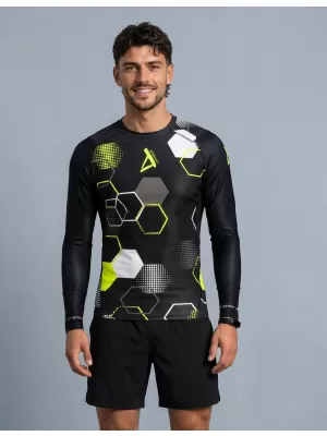 Tricou de compresie funcțional premium pentru bărbați ALTISPORT VOJ/ALM037TR03 NEGRU ȘI GALBEN
