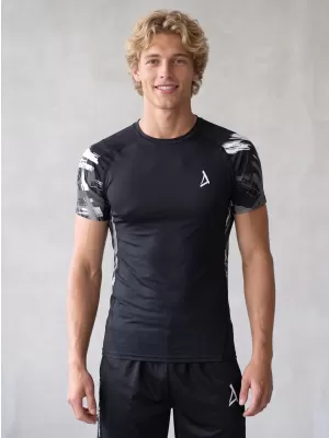 Tricou de compresie funcțional premium cu mâneci scurte pentru bărbați ALTISPORT VOJ/ALM039TR04 ALB-NEGRU