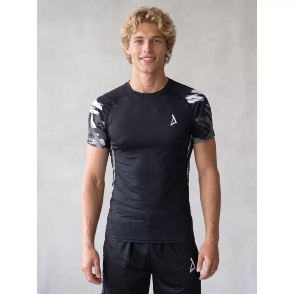  Tricou de compresie funcțional premium cu mâneci scurte pentru bărbați ALTISPORT VOJ/ALM039TR04 ALB-NEGRU 