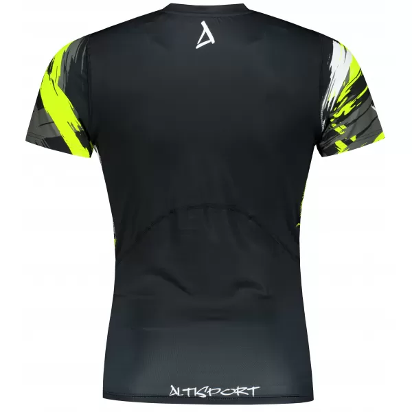  Tricou de compresie funcțional premium cu mâneci scurte pentru bărbați ALTISPORT VOJ/ALM039TR04 NEGRU ȘI GALBEN 