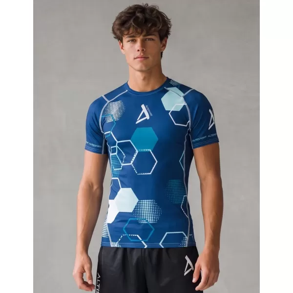  Tricou de compresie funcțional premium cu mâneci scurte pentru bărbați ALTISPORT VOJ/ALM037TR04 ALBASTRU MARIN 