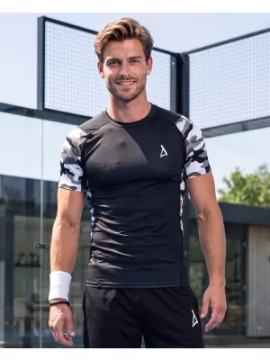 Tricou de compresie funcțional premium cu mâneci scurte pentru bărbați ALTISPORT VOJ/ALM038TR04 ALB-NEGRU