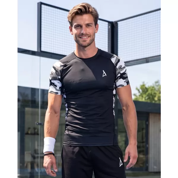  Tricou de compresie funcțional premium cu mâneci scurte pentru bărbați ALTISPORT VOJ/ALM038TR04 ALB-NEGRU 