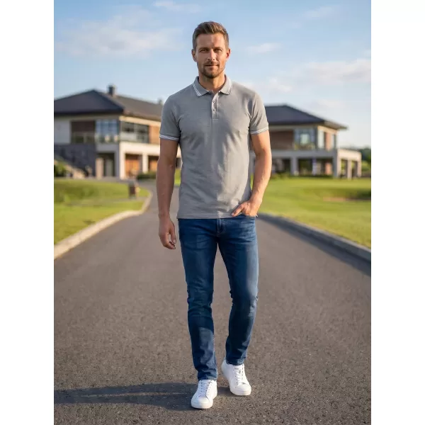  Tricou pentru bărbați cu guler ALTISPORT NoPrint NP/ALM912 EVIDENȚIERI GRI ÎNCHIS 