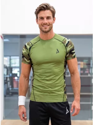 Tricou de compresie funcțional premium cu mâneci scurte pentru bărbați ALTISPORT VOJ/ALM038TR04 VERDE/KAKI