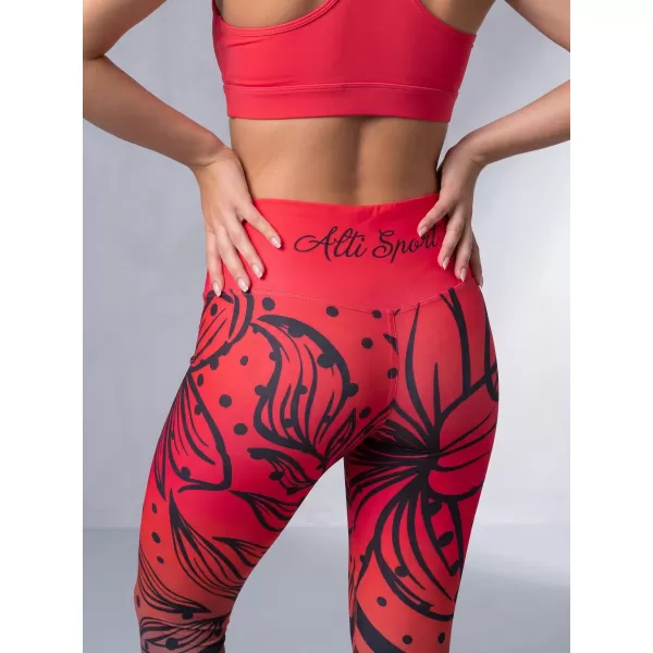  Jambiere funcționale lungi premium de damă ALTISPORT VOJ/ALW045LEG01 ROȘU ȘI NEGRU 