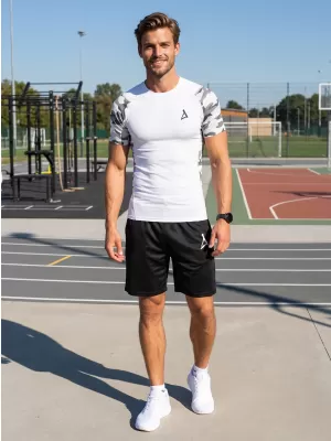 Tricou de compresie funcțional premium cu mâneci scurte pentru bărbați ALTISPORT VOJ/ALM038TR04 ALB