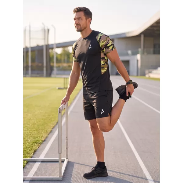  Tricou de compresie funcțional premium cu mâneci scurte pentru bărbați ALTISPORT VOJ/ALM038TR04 NEGRU ȘI VERDE 
