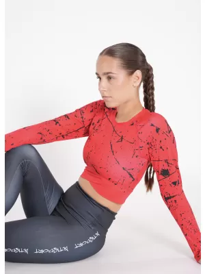 Crop top funcțional premium pentru femei, cu mâneci lungi ALTISPORT VOJ/ALW034TR04 ROȘU