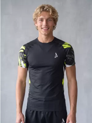 Tricou de compresie funcțional premium cu mâneci scurte pentru bărbați ALTISPORT VOJ/ALM039TR04 NEGRU ȘI GALBEN
