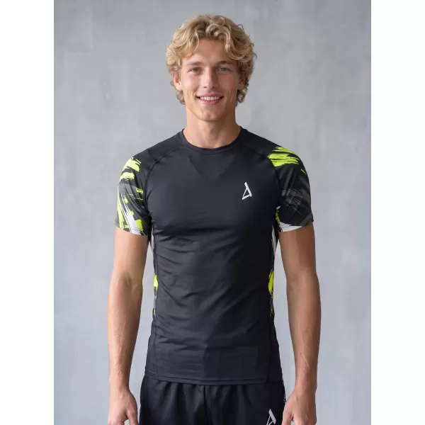  Tricou de compresie funcțional premium cu mâneci scurte pentru bărbați ALTISPORT VOJ/ALM039TR04 NEGRU ȘI GALBEN 