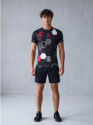 Tricou de compresie funcțional premium cu mâneci scurte pentru bărbați ALTISPORT VOJ/ALM037TR04 NEGRU ȘI ROȘU