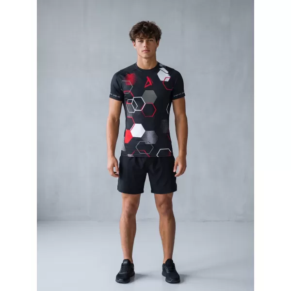  Tricou de compresie funcțional premium cu mâneci scurte pentru bărbați ALTISPORT VOJ/ALM037TR04 NEGRU ȘI ROȘU 