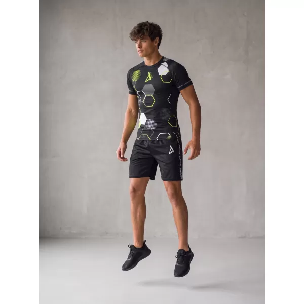  Tricou de compresie funcțional premium cu mâneci scurte pentru bărbați ALTISPORT VOJ/ALM037TR04 NEGRU ȘI GALBEN 