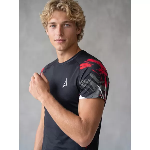  Tricou de compresie funcțional premium cu mâneci scurte pentru bărbați ALTISPORT VOJ/ALM039TR04 NEGRU ȘI ROȘU 