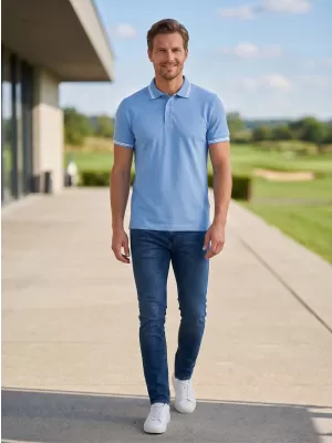Tricou pentru bărbați cu guler ALTISPORT NoPrint NP/ALM912 CER ALBASTRU