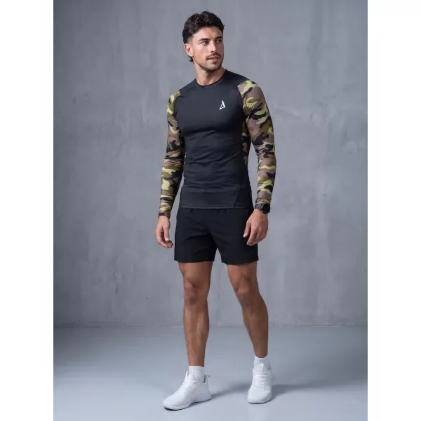  Compresia funcțională a bărbaților T -thirt premium ALTISPORT VOJ/ALM038TR03 NEGRU -GREEN 