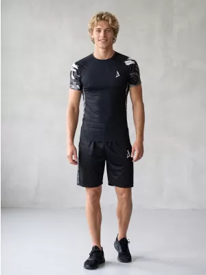 Tricou de compresie funcțional premium cu mâneci scurte pentru bărbați ALTISPORT VOJ/ALM039TR04 ALB-NEGRU
