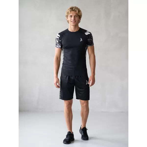  Tricou de compresie funcțional premium cu mâneci scurte pentru bărbați ALTISPORT VOJ/ALM039TR04 ALB-NEGRU 