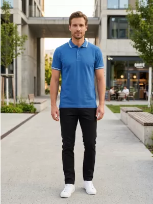Tricou pentru bărbați cu guler ALTISPORT NoPrint NP/ALM912 ALBASTRU AZUR
