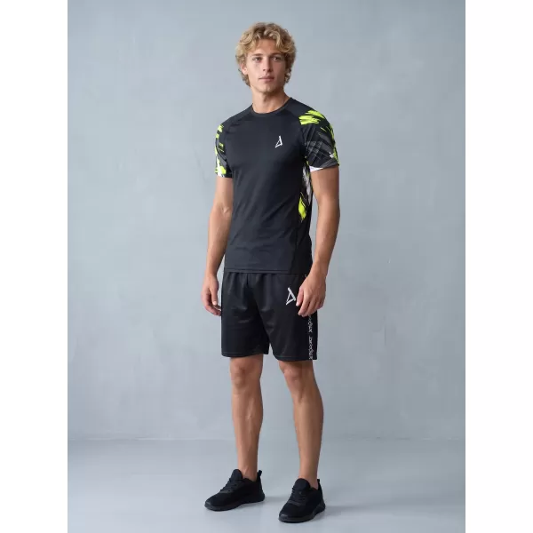  Tricou de compresie funcțional premium cu mâneci scurte pentru bărbați ALTISPORT VOJ/ALM039TR04 NEGRU ȘI GALBEN 