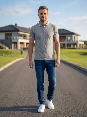 Tricou pentru bărbați cu guler ALTISPORT NoPrint NP/ALM912 EVIDENȚIERI GRI ÎNCHIS