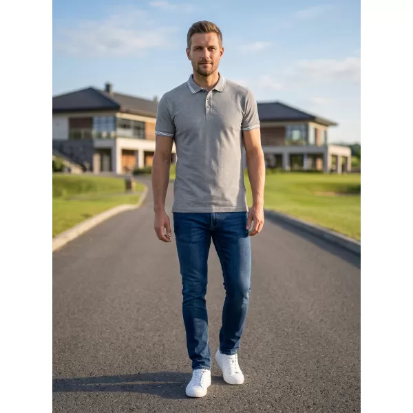  Tricou pentru bărbați cu guler ALTISPORT NoPrint NP/ALM912 EVIDENȚIERI GRI ÎNCHIS 