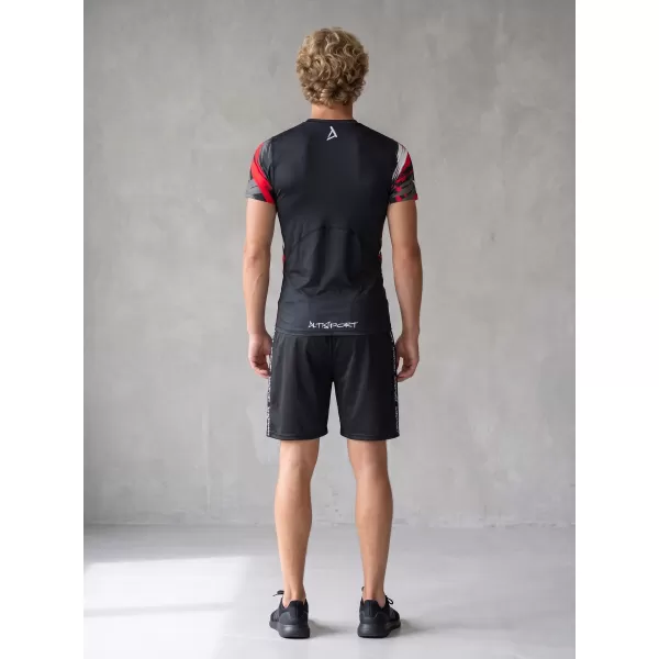  Tricou de compresie funcțional premium cu mâneci scurte pentru bărbați ALTISPORT VOJ/ALM039TR04 NEGRU ȘI ROȘU 
