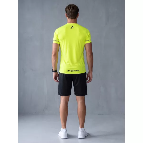  Tricou de compresie funcțional premium cu mâneci scurte pentru bărbați ALTISPORT VOJ/ALM000TR04 GALBEN NEON 