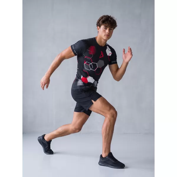  Tricou de compresie funcțional premium cu mâneci scurte pentru bărbați ALTISPORT VOJ/ALM037TR04 NEGRU ȘI ROȘU 