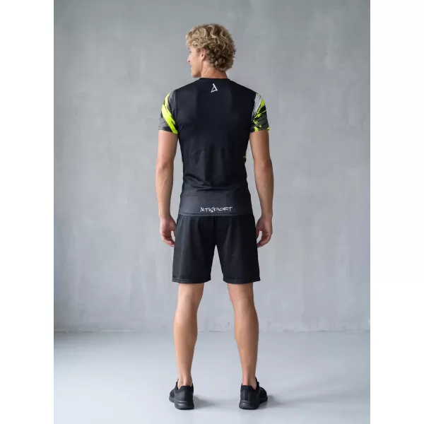  Tricou de compresie funcțional premium cu mâneci scurte pentru bărbați ALTISPORT VOJ/ALM039TR04 NEGRU ȘI GALBEN 