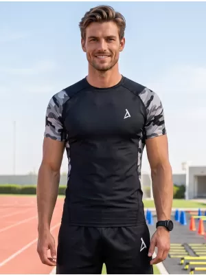 Tricou de compresie funcțional premium cu mâneci scurte pentru bărbați ALTISPORT VOJ/ALM038TR04 GRI