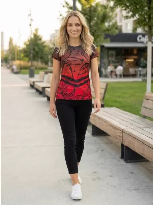 Tricou funcțional premium pentru femei ALTISPORT VOJ/ALW045TR01 ROȘU ȘI NEGRU
