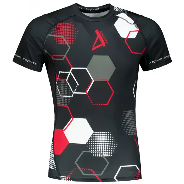  Tricou de compresie funcțional premium cu mâneci scurte pentru bărbați ALTISPORT VOJ/ALM037TR04 NEGRU ȘI ROȘU 
