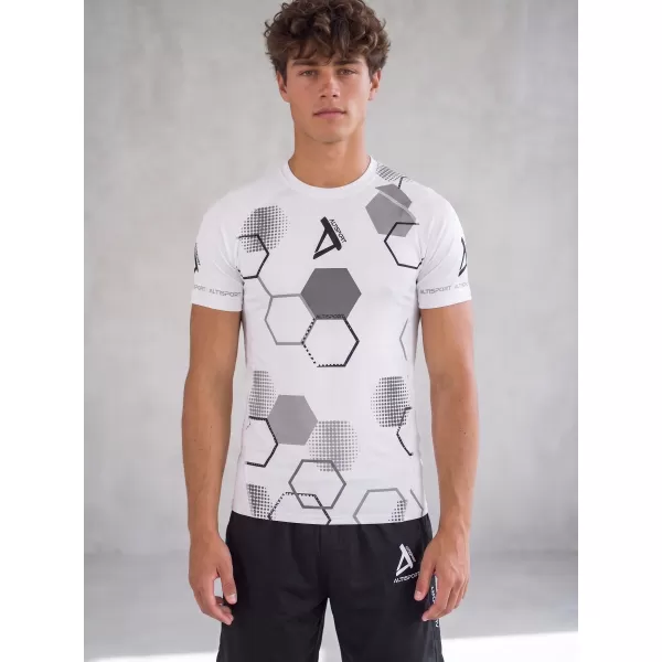  Tricou de compresie funcțional premium cu mâneci scurte pentru bărbați ALTISPORT VOJ/ALM037TR04 ALB 