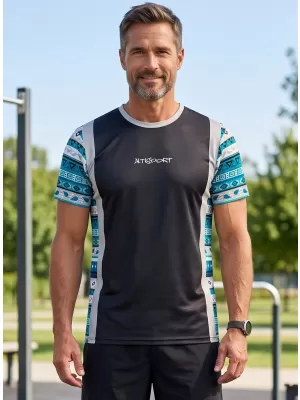 Tricou funcțional premium pentru bărbați ALTISPORT VOJ/ALM043TR01 NEGRU ȘI ALBASTRU